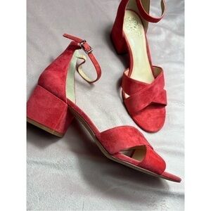 Vince Camuto Salmon Orange Suede Florrie Open Toe Low Block Heel Sandal Size 10M